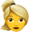 woman: blond hair Emoji on Apple, iOS