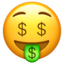 Emoji de cara de boca de dinero en Apple, iOS