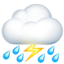 Emoji de nube con rayos y lluvia en Apple, iOS