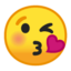 face blowing a kiss Emoji on Android, Google