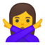 woman gesturing NO Emoji on Android, Google