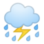 Emoji de nube con rayos y lluvia en Android, Google