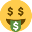 Emoji de cara de boca de dinero en Twitter